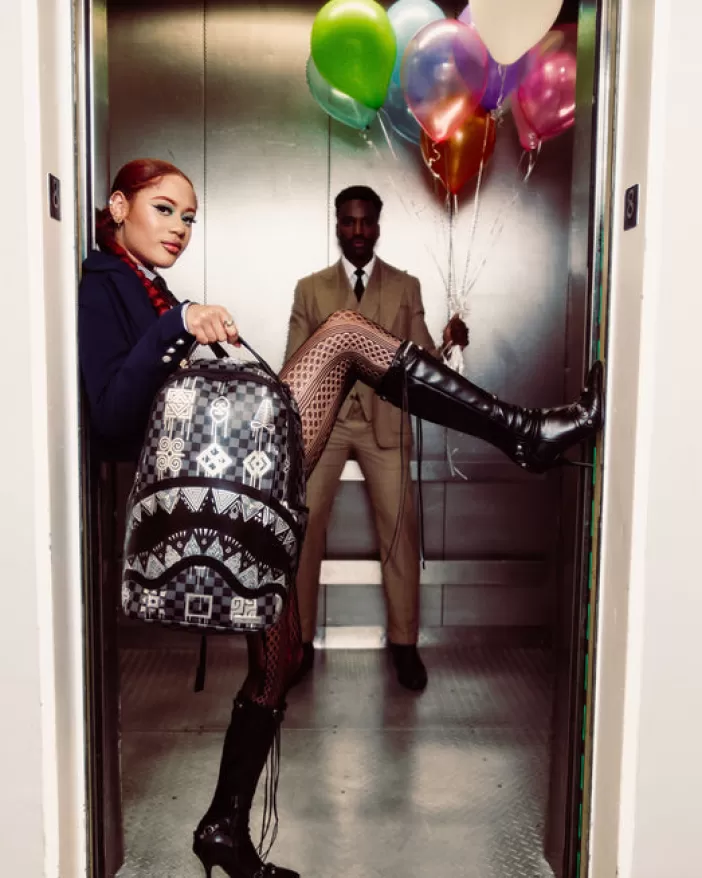 BACKPACKS*Sprayground AFRICAN INTELLIGENCE 9 POWER GLYPHICS BACKPACK - SANDFLOWER COLLAB