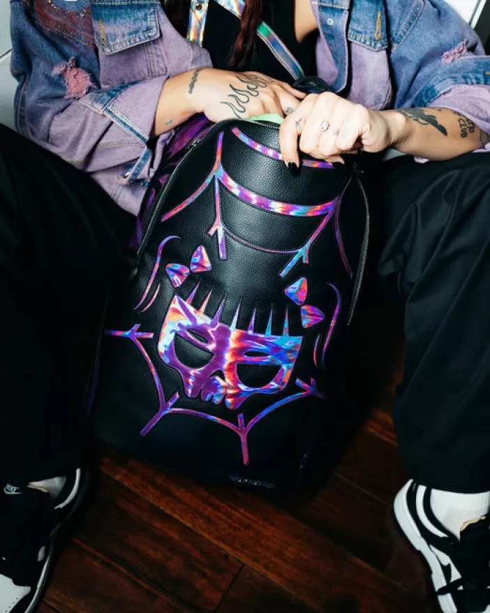 BACKPACKS*Sprayground CAZZU IRIDESCENT CUT u0026 SEW SPIDER SKULL SHARK BACKPACK (DLXV)