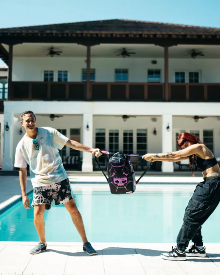 BACKPACKS*Sprayground CAZZU IRIDESCENT CUT u0026 SEW SPIDER SKULL SHARK BACKPACK (DLXV)