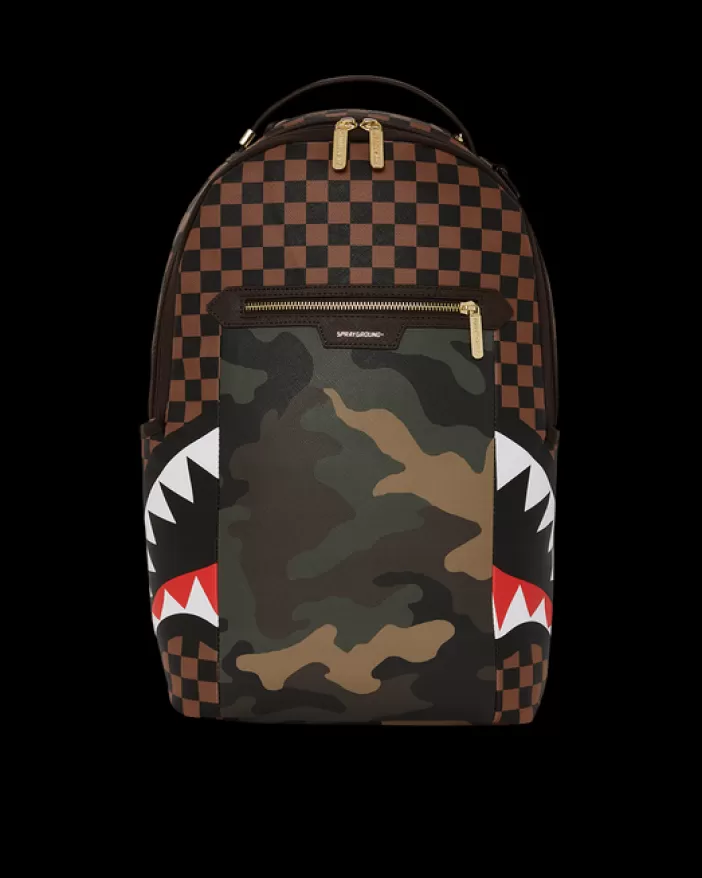 BACKPACKS*Sprayground EXTERIOR GOLD ZIP POCKET SHARKS IN PARIS BACKPACK (DLXV)