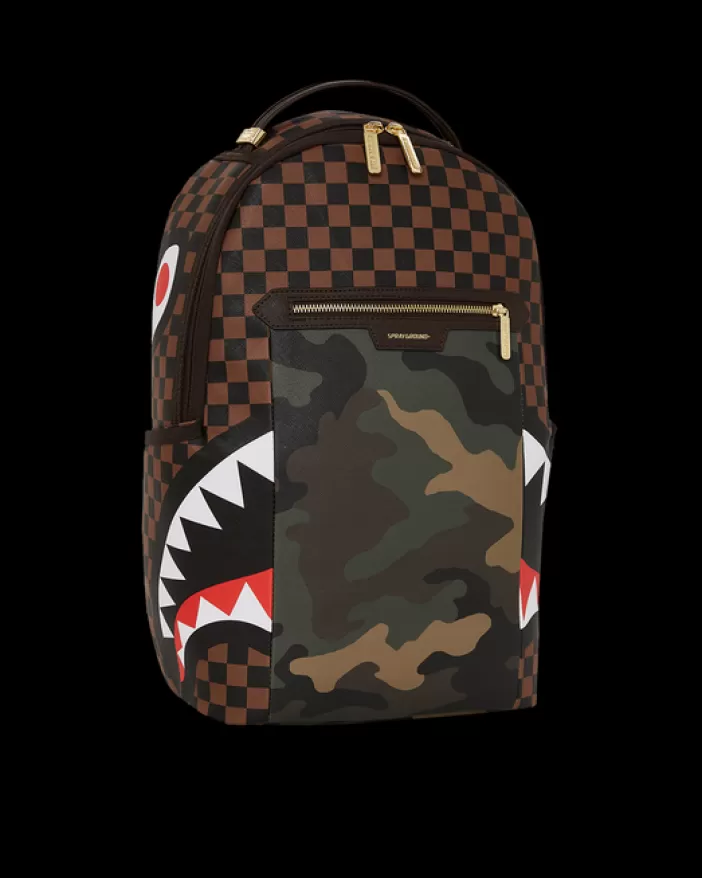 BACKPACKS*Sprayground EXTERIOR GOLD ZIP POCKET SHARKS IN PARIS BACKPACK (DLXV)