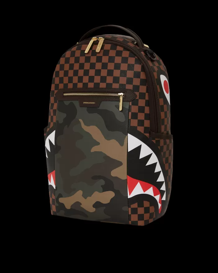 BACKPACKS*Sprayground EXTERIOR GOLD ZIP POCKET SHARKS IN PARIS BACKPACK (DLXV)