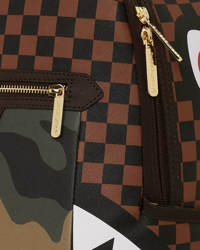 BACKPACKS*Sprayground EXTERIOR GOLD ZIP POCKET SHARKS IN PARIS BACKPACK (DLXV)