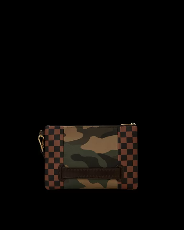CROSSOVER CLUTCHES*Sprayground EXTERIOR GOLD ZIP POCKET SHARKS IN PARIS CROSSOVER CLUTCH