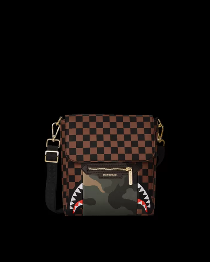 SLINGS | CROSSBODYS*Sprayground EXTERIOR GOLD ZIP POCKET SHARKS IN PARIS MESSENGER SLING BAG