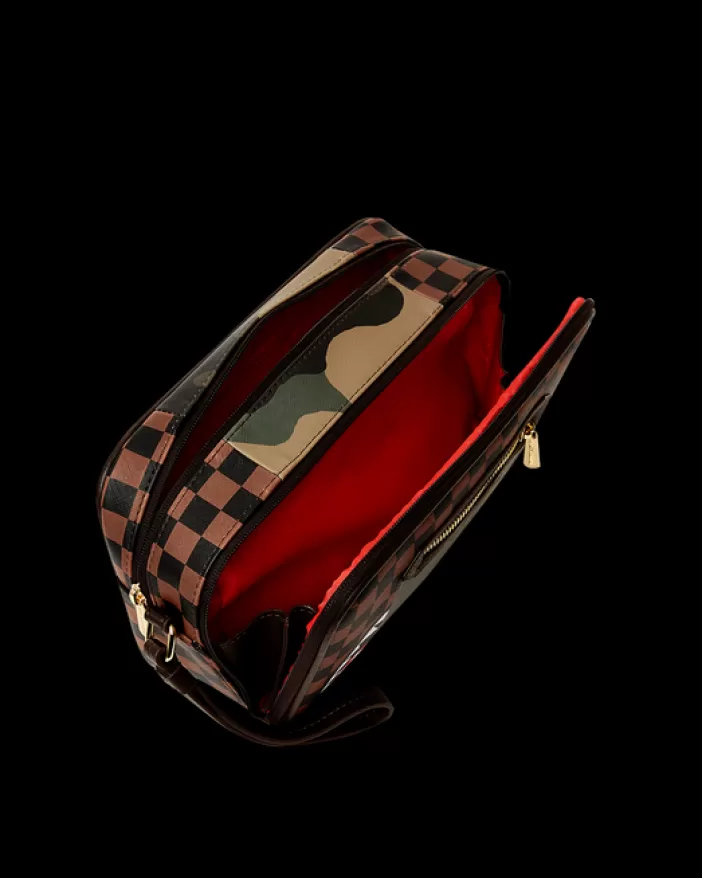 TOILETRIES AKA MONEY BAGS*Sprayground EXTERIOR GOLD ZIP POCKET SHARKS IN PARIS TOILETRY BRICKSIDE BAG