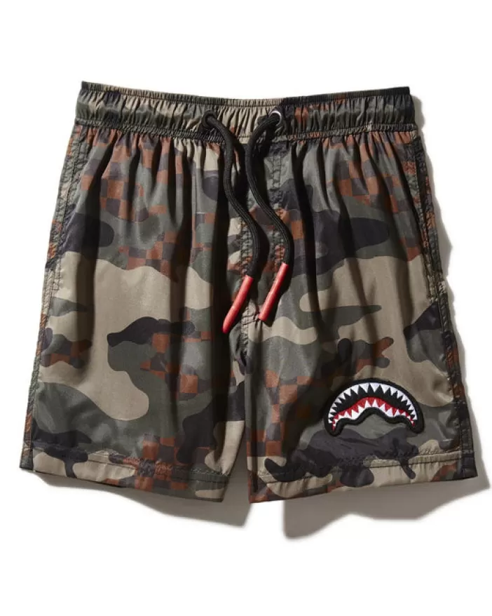 SWIMWEAR*Sprayground KIDS CAMO CHECKERED SWIM TRUNKS
