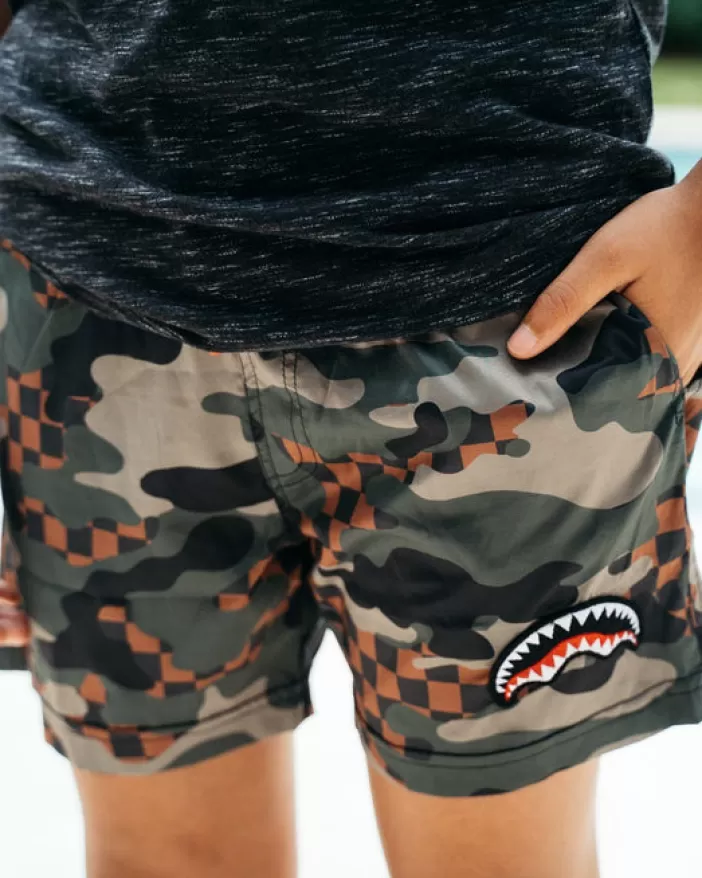 SWIMWEAR*Sprayground KIDS CAMO CHECKERED SWIM TRUNKS