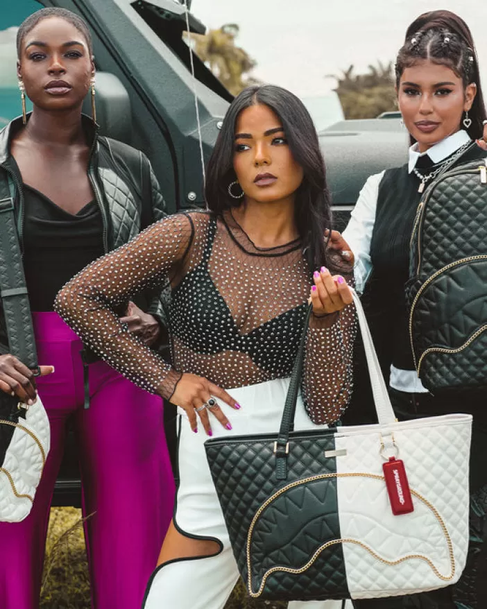 TOTES | HANDBAGS*Sprayground LEVELED UP SPLIT QUILT SHARK TOTE