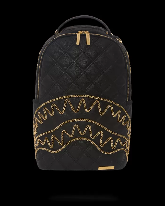 BACKPACKS*Sprayground NOIR QUILT GOLD CHAIN SHARK BACKPACK (DLXV)
