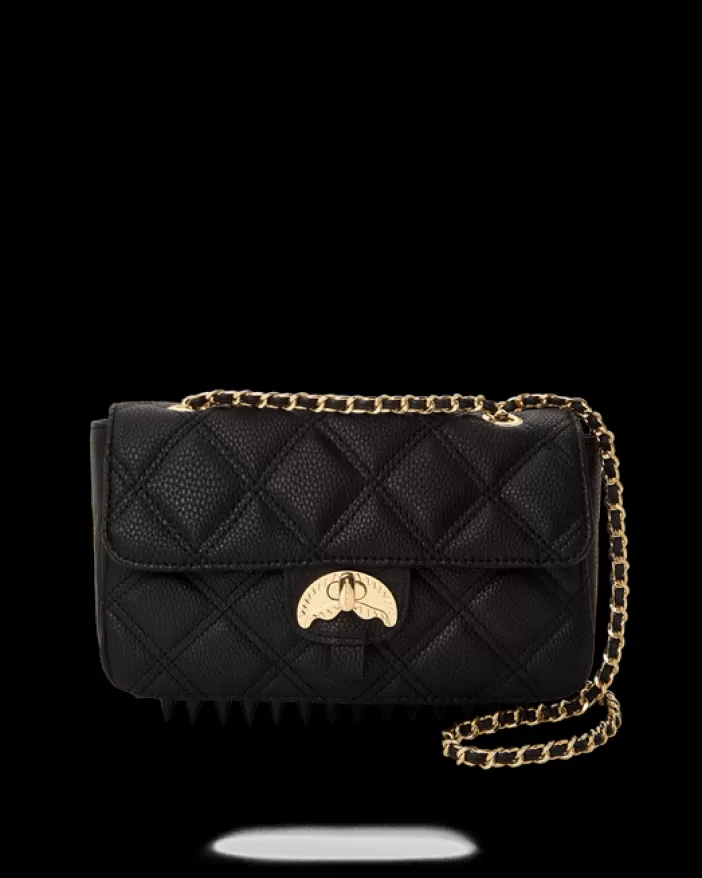 HANDBAGS*Sprayground NOIR QUILT GOLD CHAIN SHARK HANDBAG