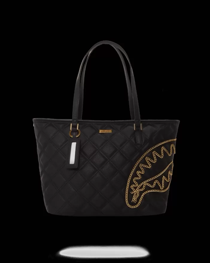 TOTES | HANDBAGS*Sprayground NOIR QUILT GOLD CHAIN SHARK TOTE
