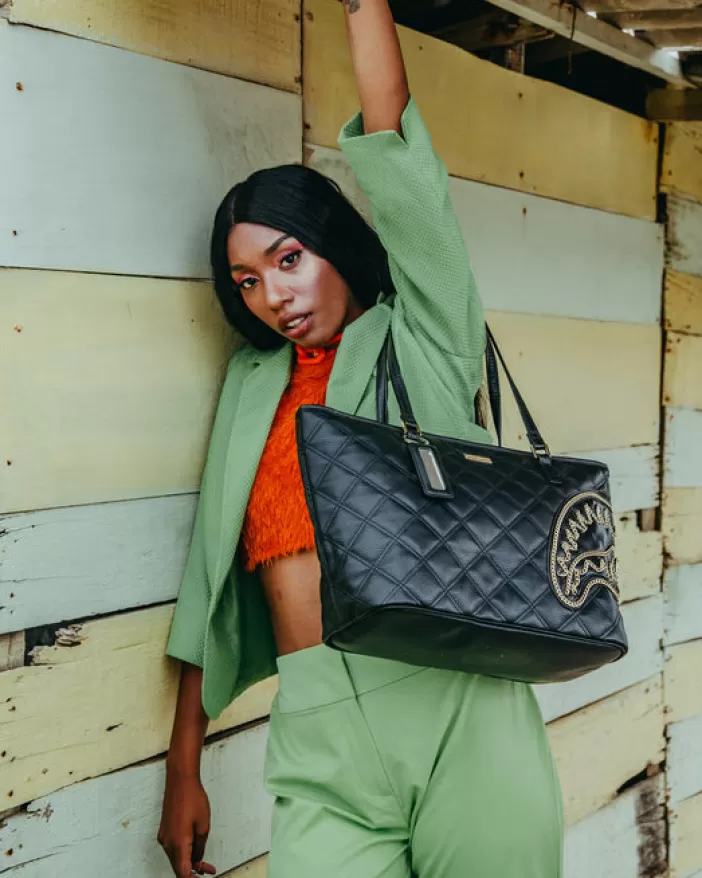 TOTES | HANDBAGS*Sprayground NOIR QUILT GOLD CHAIN SHARK TOTE
