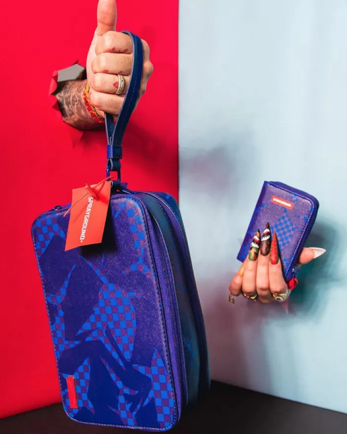 TOILETRIES AKA MONEY BAGS*Sprayground SHARK CHECK (BLUE) TOILETRY