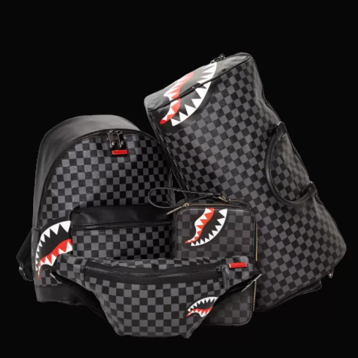 TOILETRIES AKA MONEY BAGS*Sprayground SHARKS IN PARIS (BLACK CHECKERED EDITION) TOILETRY AKA MONEY BAGS